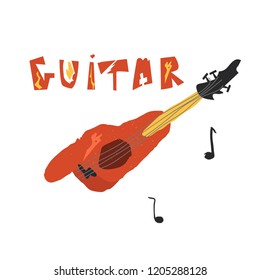 Vector flat illustration. Music festival theme. Guitar.