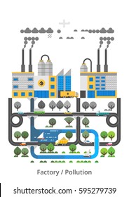 Ilustración plana vectorial - diseños de contaminación natural. Contaminación del agua. Naturaleza envenenada