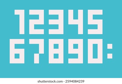 Vector flat illustration with numbers from 0 to 9, symbols to keep score of sports game or championship in retro pixel style of 80s. Bright background. Minimalistic concept, clipart sport collection