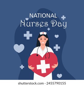 Vector flat illustration of nurse. International Nurses Day. Holiday card.