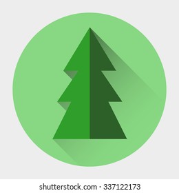 Vector flat illustration of. fir-tree. Tree icon. With a tilted shadow.