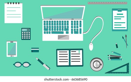 Vector flat illustration of office workplace