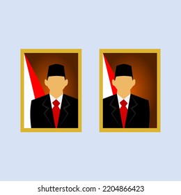 Ilustración plana vectorial: Foto oficial del presidente y vicepresidente de la República de Indonesia (sin rostro)