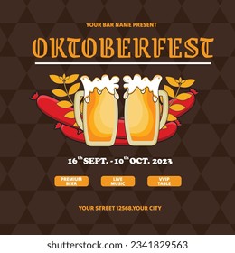 Ilustración plana vectorial para la celebración del festival de cerveza oktoberfest, plantilla de post Oktoberfest