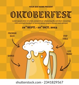 Ilustración plana vectorial para la celebración del festival de cerveza oktoberfest, plantilla de post Oktoberfest