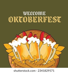 Vector flat illustration for oktoberfest beer festival celebration, Oktoberfest post template