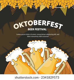 Ilustración plana vectorial para la celebración del festival de cerveza oktoberfest, plantilla de post Oktoberfest