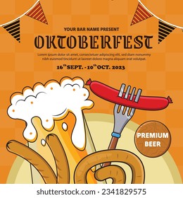 Vector flat illustration for oktoberfest beer festival celebration, Oktoberfest post template