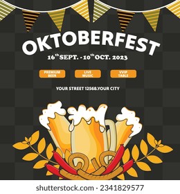 Ilustración plana vectorial para la celebración del festival de cerveza oktoberfest, plantilla de post Oktoberfest