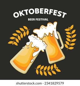 Ilustración plana vectorial para la celebración del festival de cerveza oktoberfest, plantilla de post Oktoberfest