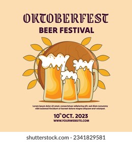 Ilustración plana vectorial para la celebración del festival de cerveza oktoberfest, plantilla de post Oktoberfest