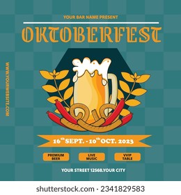 Ilustración plana vectorial para la celebración del festival de cerveza oktoberfest, plantilla de post Oktoberfest