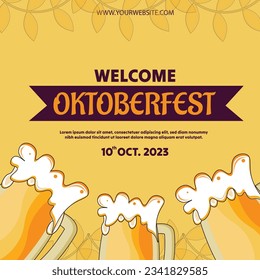 Ilustración plana vectorial para la celebración del festival de cerveza oktoberfest, plantilla de post Oktoberfest