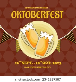 Ilustración plana vectorial para la celebración del festival de cerveza oktoberfest, plantilla de post Oktoberfest