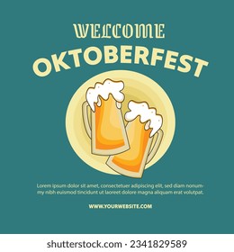 Ilustración plana vectorial para la celebración del festival de cerveza oktoberfest, plantilla de post Oktoberfest