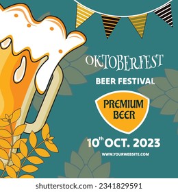 Ilustración plana vectorial para la celebración del festival de cerveza oktoberfest, plantilla de post Oktoberfest