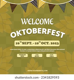 Ilustración plana vectorial para la celebración del festival de cerveza oktoberfest, plantilla de post Oktoberfest