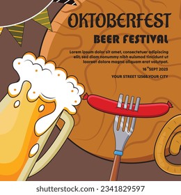 Ilustración plana vectorial para la celebración del festival de cerveza oktoberfest, plantilla de post Oktoberfest