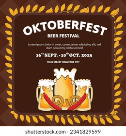 Ilustración plana vectorial para la celebración del festival de cerveza oktoberfest, plantilla de post Oktoberfest