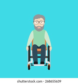 Vector Flat Illustration of an Old Man on a Wheelchair.