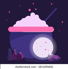 ilustración plana vectorial sobre temas de halloween con cosas de bruja