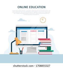 Vector flat illustration of online education or online training courses