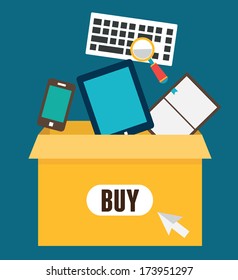 Vector flat illustration of online shopping. Add to box, order and payment - vector illustration