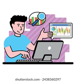 vector flat illustration of online trader who controlled his business