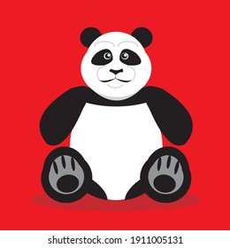 Vector flat illustration of panda doll isolated on red background for children's book