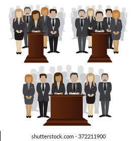 vector flat illustration of a party candidate or leader and electorate crowd 