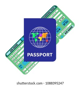 Vector Flat Illustration Passport Air Ticket Stock Vector (Royalty Free ...