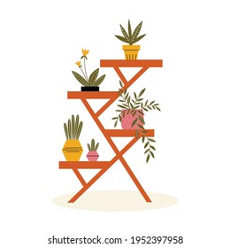 Ilustración plana vectorial con un pedestal para plantas interiores. Hogares en estanterías