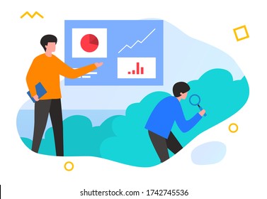 Vector flat illustration people bio tech analysis surroundings presentation research
