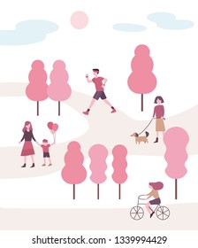 Vector Flat Illustration Of People Enjoying Spring. EPS10