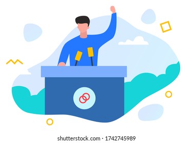 Ilustración vectorial plana personas de primera línea de liderazgo discurso éxito concepto de empresa