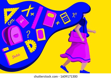 vector flat illustration people going to school with school item and element can be used for web blog presentation animation banner poster motion graphic flyer brochure landing page promotion 