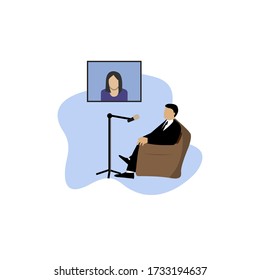 VECTOR flat illustration of people interviewing through television media