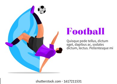 vector flat illustration people kick a ball in football matches. can be used for web blog presentation animation banner poster motion graphic flyer brochure landing page promotion education. 