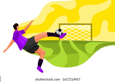 vector flat illustration people kick a ball in football matches. can be used for web blog presentation animation banner poster motion graphic flyer brochure landing page promotion education. 
