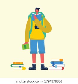 Vector flat illustration people learn and gain knowledge. The creative design of the schedule students learn on books. stylish vector for posters, banners, websites, booklets, flyers, cards