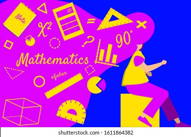 vector flat illustration people learning mathematic with mathematic item and element can be used for web blog presentation animation banner poster motion graphic flyer brochure landing page promotion 