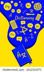 vector flat illustration people learning world language with language or dictionary item and element can be used for web blog banner poster motion graphic flyer brochure landing page promotion 