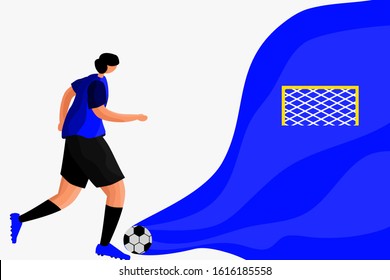 vector flat illustration people playing football in the field with football item and element. can be used for web blog presentation banner poster motion graphic flyer landing page book cover. 