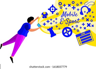 vector flat illustration people playing eSports games with gaming item and element. can be used for web blog presentation animation banner poster motion graphic flyer education landing page promotion 