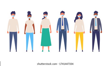 Vector Flat Illustration Of People Wearing A Surgical Mask. The Illustration For The Topic Of Coronavirus, Flu And Cold. Vector Illustration In Flat Style.