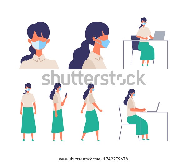 Vector Flat Illustration People Wearing Surgical Stock Vector Royalty Free 1742279678 3916