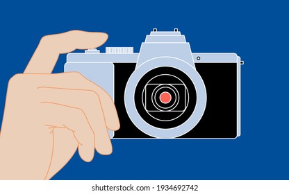 Vektorflache Illustration von Fotokameras mit Hand