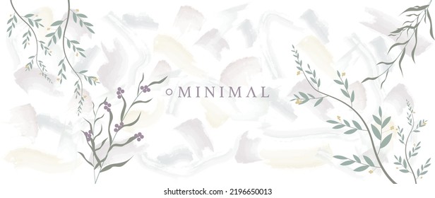 Vector flat illustration. The picture shows spring or autumn leaves with small flowers and an abstract brush background. Suitable for printing on fabric, prints, covers.
