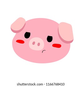 Vector flat illustration of a pig in a grumpy mood, the sign of New Year 2019. Can be used for funny greeting cards, promo banners, t-shirt prints.