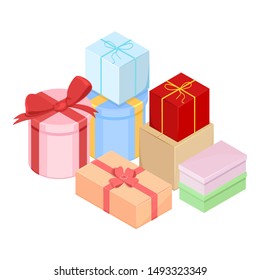 Vector Flat Illustration - Pile of Colorful Gift Boxes on WHite Bcakground